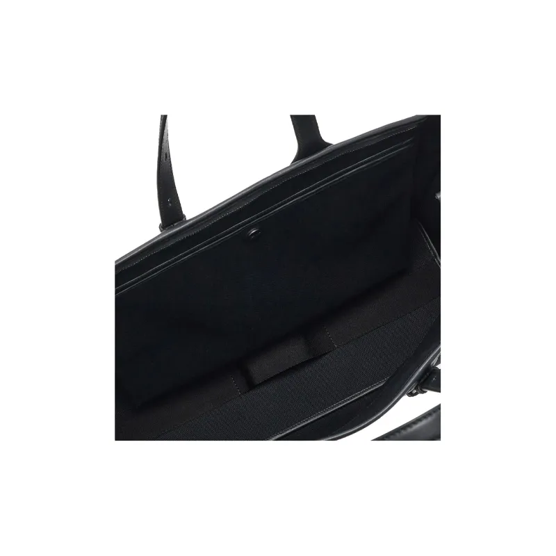 FERRAGAMO Fabric With Calfskin Tote Bag Shopping Bag Handbag Large Size Men's Black-5