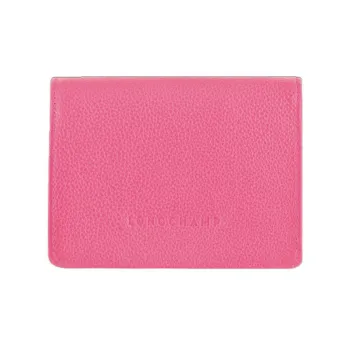 LONGCHAMP Le Foulonné Cow Leather Card Holder Wallet Men's Pink