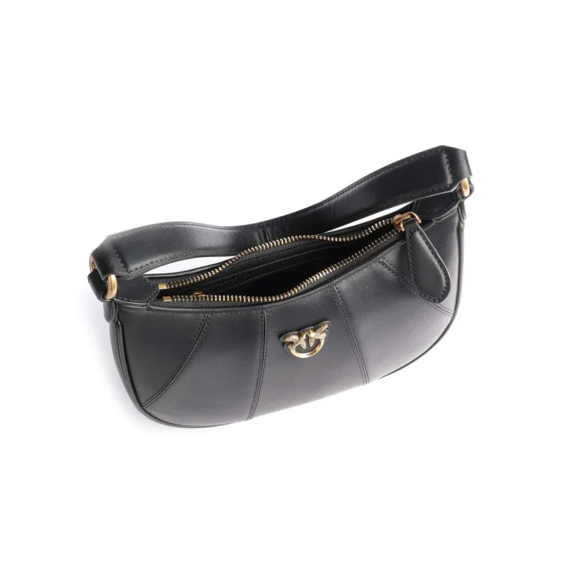 PINKO SIMPLY Cow Leather Half Moon Bag Mahjong Bag Handbag Shoulder Bag Crossbody Bag Mini Women's Black-3