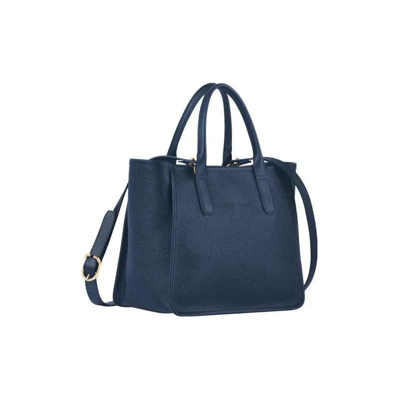 LONGCHAMP Le Foulonné Cow Leather Tote Bag Shopping Bag Shoulder Bag Crossbody Bag Handbag Medium Size Women's Navy-1