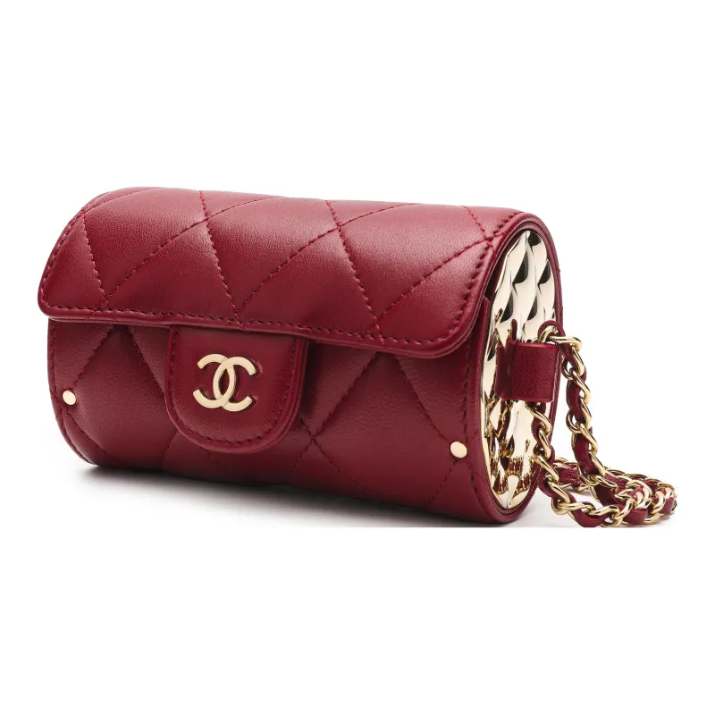 CHANEL Sheepskin Coin Purse, Clutch Crossbody Bag Women's Burgundy-2
