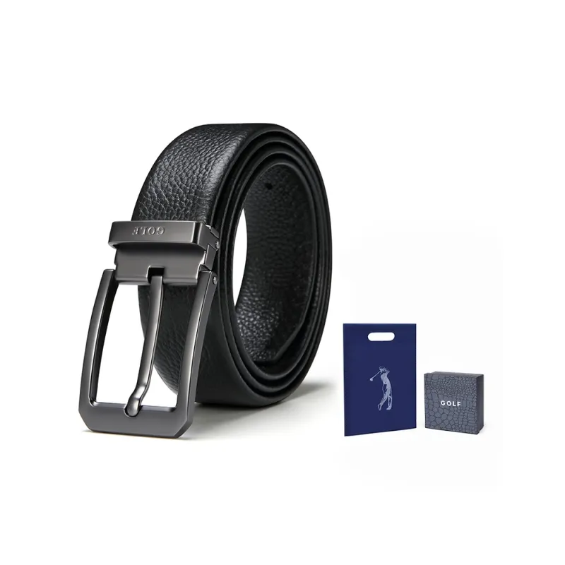 GOLF Top Grain Cow Leather Pin Buckle Belt Men's Black 3.65cm Wide-1