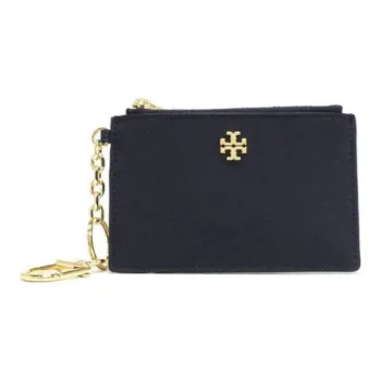 TORY BURCH Emerson Leather Coin Purse Card Holder, Wallet Small Size Women's Navy Blue