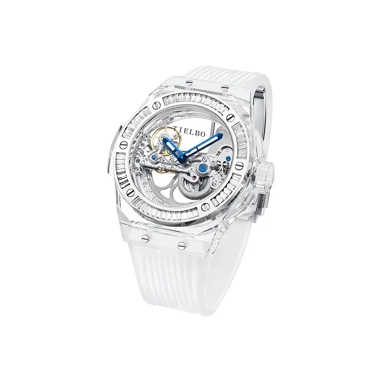 TIELBO Crystal Collection Mechanical Movement Watch Unisex White Dial T711-1-1-2