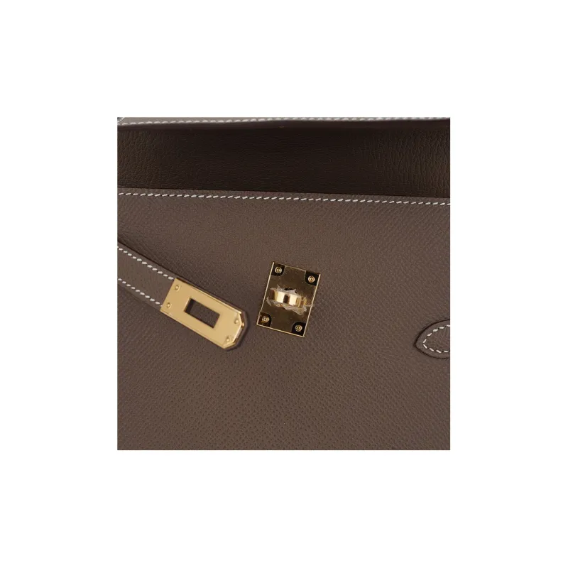 HERMES Kelly Epsom Leather Kelly Bag, Portable Crossbody Bag, Shoulder Bag Women's 18 Etoupe Elephant Gray-13