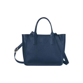 LONGCHAMP Le Foulonné Cow Leather Tote Bag Shopping Bag Shoulder Bag Crossbody Bag Handbag Medium Size Women's Navy