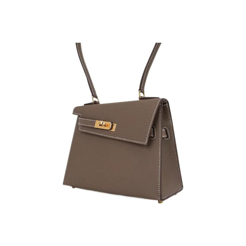 HERMES Kelly Epsom Leather Kelly Bag, Portable Crossbody Bag, Shoulder Bag Women's 18 Etoupe Elephant Gray-5