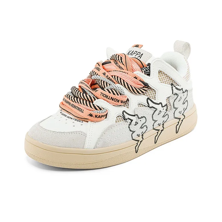 Kappa Anti Slip Wear Resistant Low Top Skateboard Shoes Unisex White Brown-1