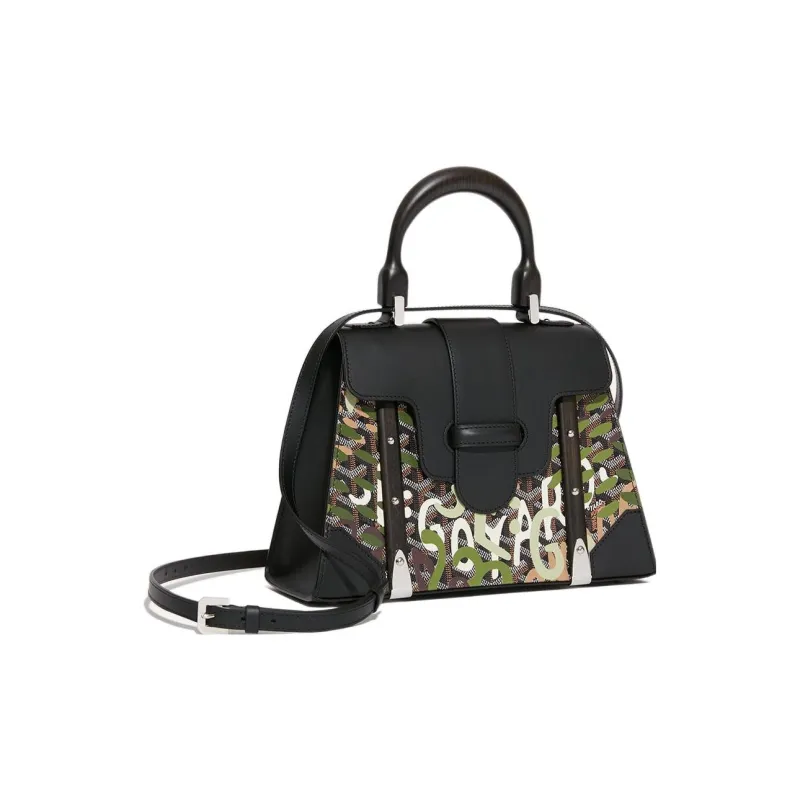 GOYARD Saigon Canvas With Leather Shoulder Bag Crossbody Bag Handbag Small Size Women's Black/Green-1