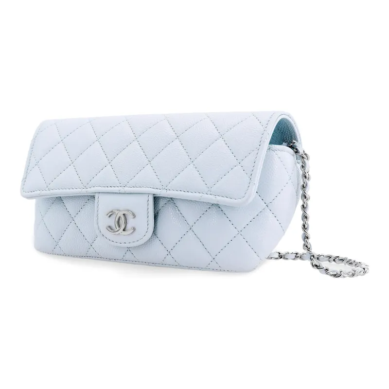 CHANEL Cow Leather Cell Phone Pouch Crossbody Eyeglass Pouch Women's BabyBlue Sky Blue-1
