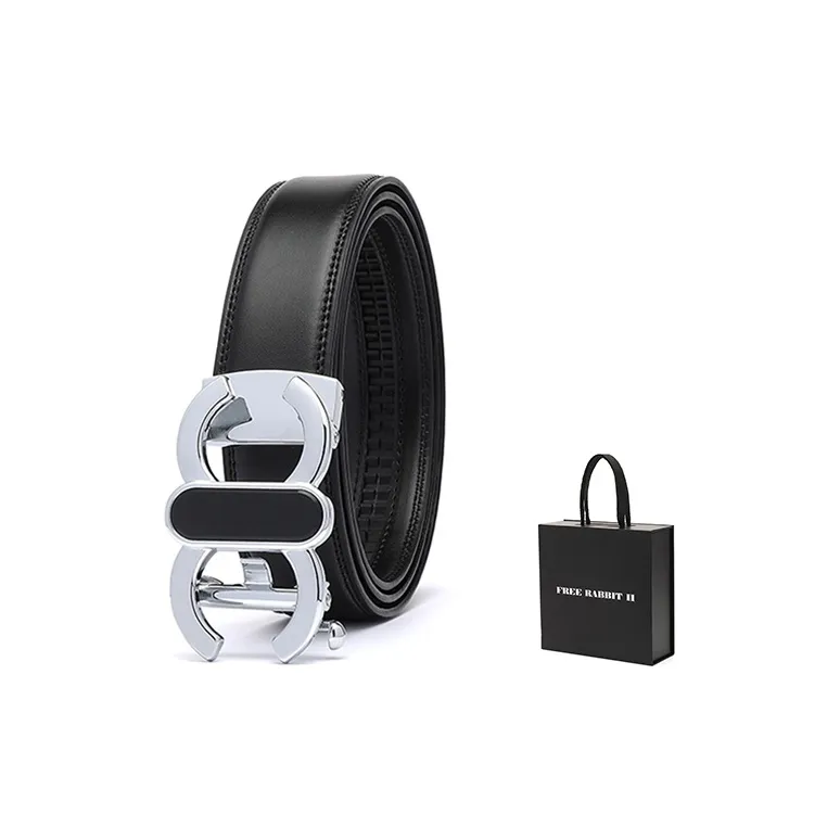FREE RABBITⅡ Dazzling Color Smooth Buckle Print Cow Leather Belt Men's Black Width  3.5cm-8