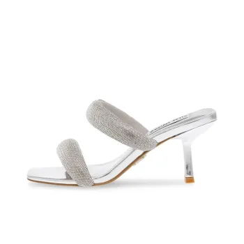 STEVE MADDEN Rubber Sole Rhinestone Quick-Dry Massage Slide Slippers Women's Silver