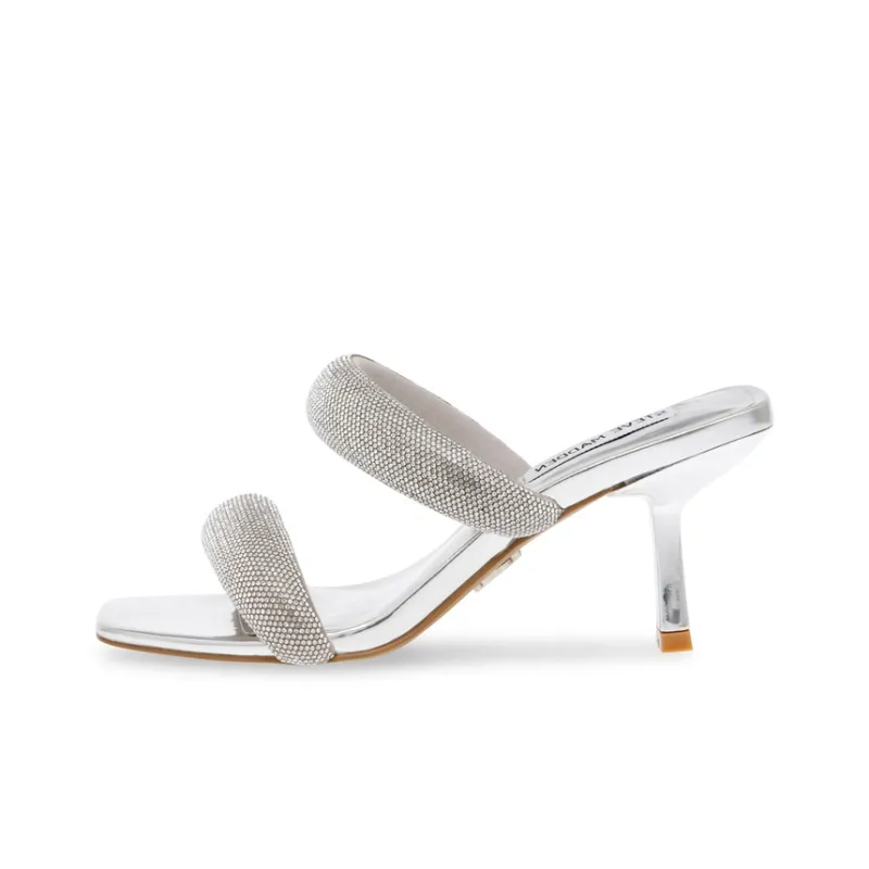 STEVE MADDEN Rubber Sole Rhinestone Quick-Dry Massage Slide Slippers Women's Silver-0