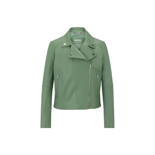 HUGO BOSS Leather Jackets Women's Light Green