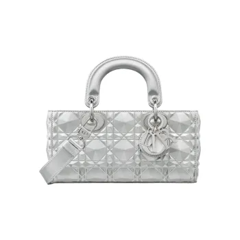 DIOR Lady D-JOY Metallic Finish Cow Leather Dior Bag Shoulder Bag Crossbody Bag Handbag Small Size Women's Silver