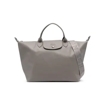 LONGCHAMP Le Pliage Cow Leather Shoulder Bag, Crossbody Bag, Handbag Large Size Women's Gray