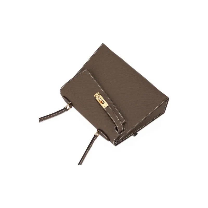 HERMES Kelly Epsom Leather Kelly Bag, Portable Crossbody Bag, Shoulder Bag Women's 18 Etoupe Elephant Gray-8