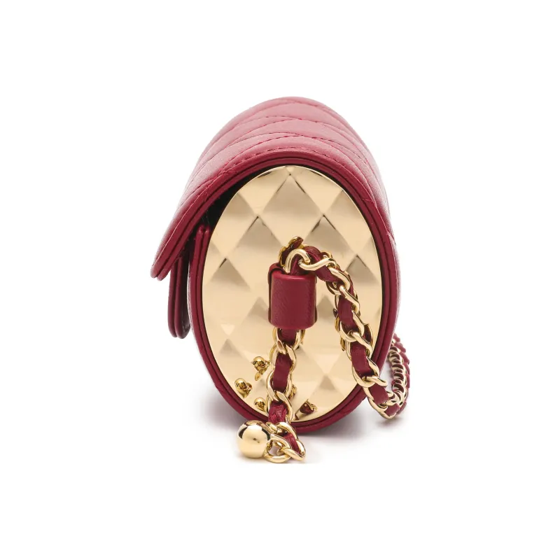 CHANEL Sheepskin Coin Purse, Clutch Crossbody Bag Women's Burgundy-3