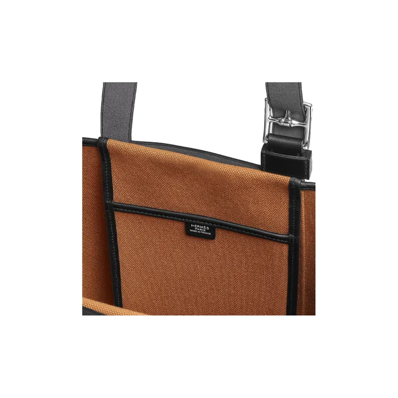 HERMES Etriviere Pocket Goeland Canvas With Hunter Leather And Swift Calfskin Canvas Bag Handbags Men's Gold/Black-2
