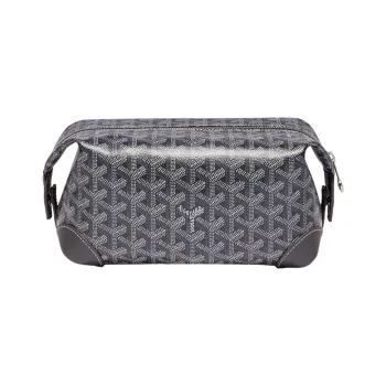 GOYARD Bowling Canvas With Leather Clutch Makeup Bag Unisex Gray