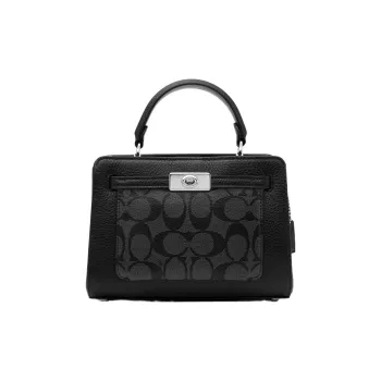 COACH Lane Canvas With Leather Handbags Shoulder Bag Crossbody Bag Small Size Women's Black Monogram