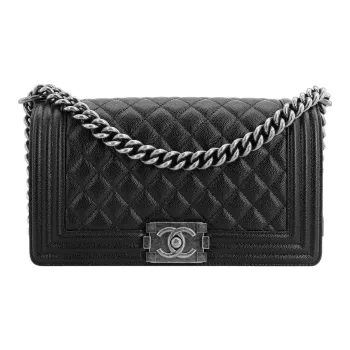 CHANEL LEBOY Calfskin Shoulder Bag Crossbody Bag Medium Size Women's Black