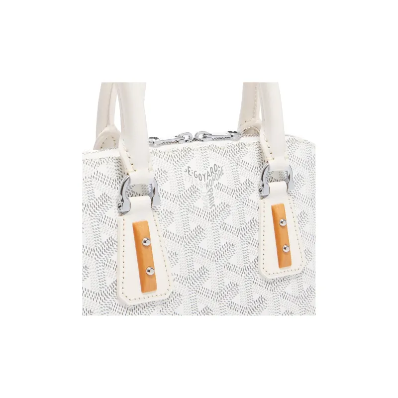 GOYARD Vendôme Canvas With Calfskin Dome Bag Handbag, Shoulder Bag Mini Women's White-4