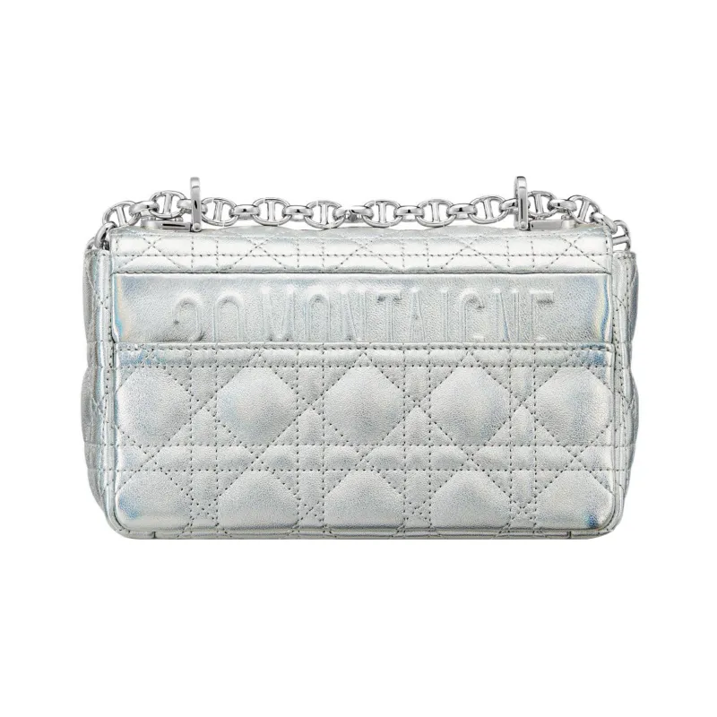 DIOR Metallic Finish Sheepskin Crossbody Bag Shoulder Bag Women's Silver-2