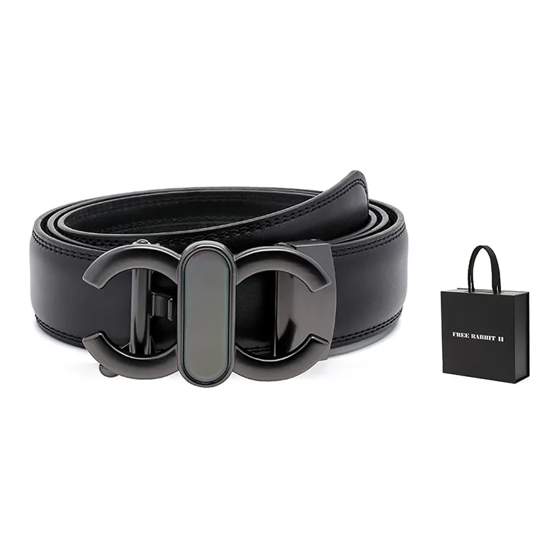 FREE RABBITⅡ Dazzling Color Smooth Buckle Print Cow Leather Belt Men's Black Width  3.5cm-9