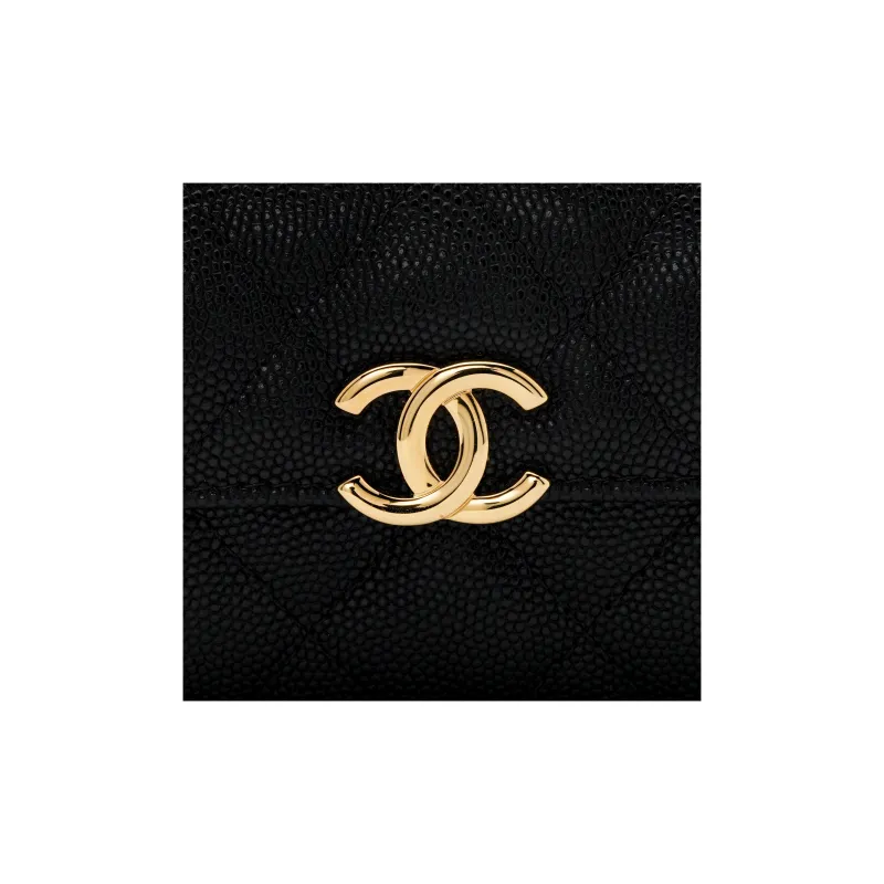 CHANEL Grain Embossed Caviar Cow Leather Handheld Shoulder Bag, Crossbody Bag Mini Women's Black-5