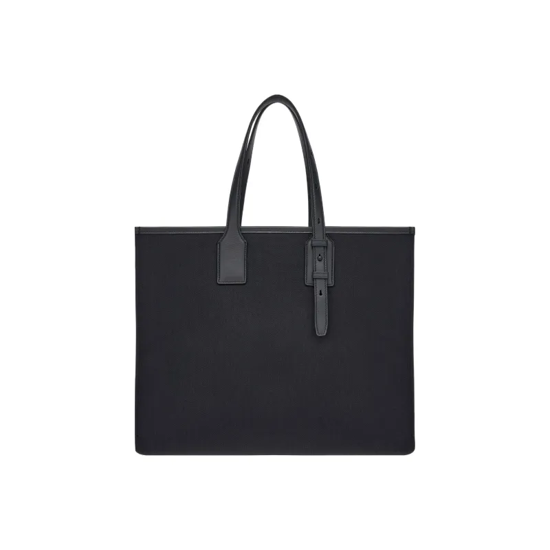 FERRAGAMO Fabric With Calfskin Tote Bag Shopping Bag Handbag Large Size Men's Black-4