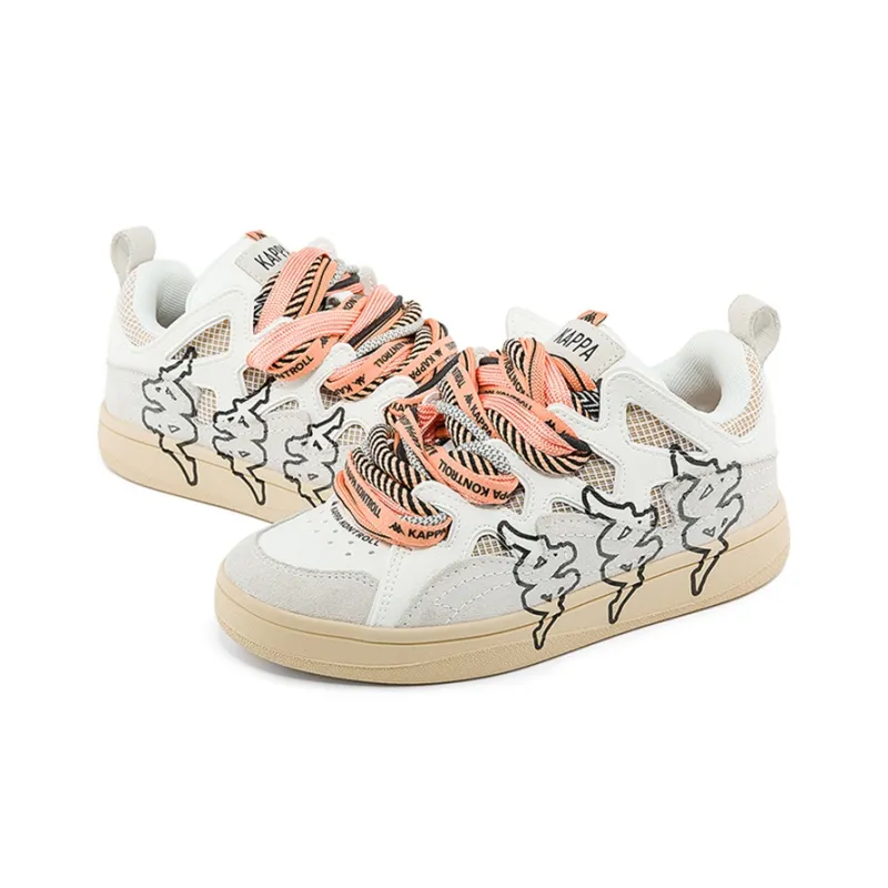 Kappa Anti Slip Wear Resistant Low Top Skateboard Shoes Unisex White Brown-4