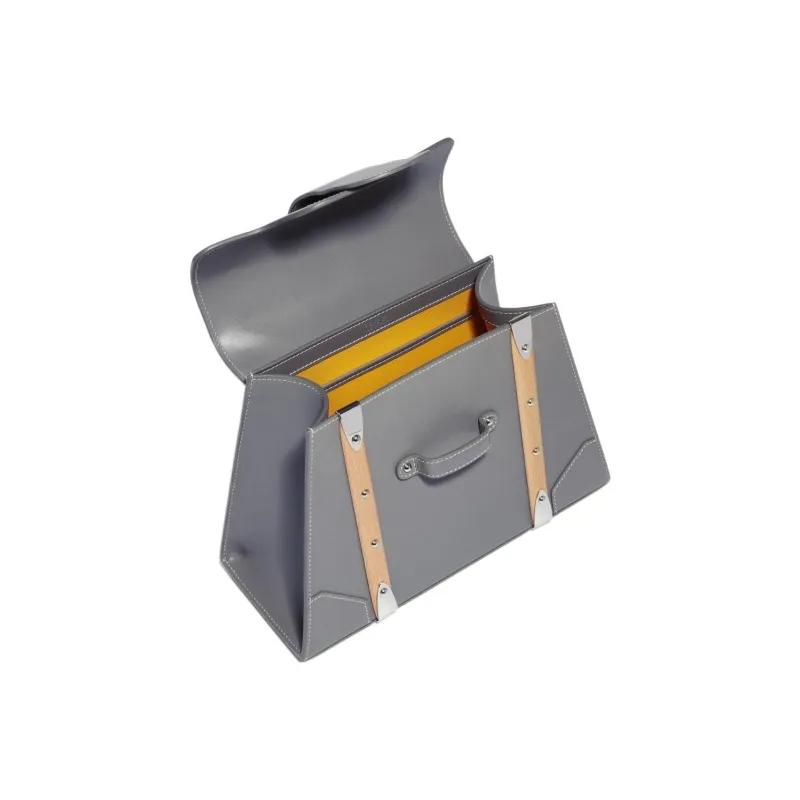 GOYARD Saigon Cross-Grain Calfskin Shoulder Bag Crossbody Bag Handbag Small Size Unisex Gray-3