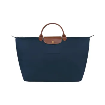 LONGCHAMP Le Pliage Canvas With Leather Trim Canvas Bag Portable Travel Bag Women's Dark Blue