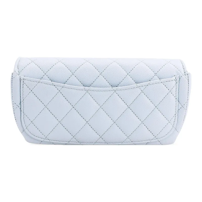 CHANEL Cow Leather Cell Phone Pouch Crossbody Eyeglass Pouch Women's BabyBlue Sky Blue-2