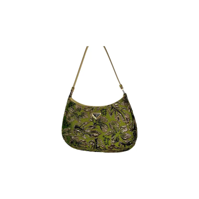 PRADA Cleo Nylon With Leather Crescent Shoulder Bag, Handbag Regular Women's Green-1