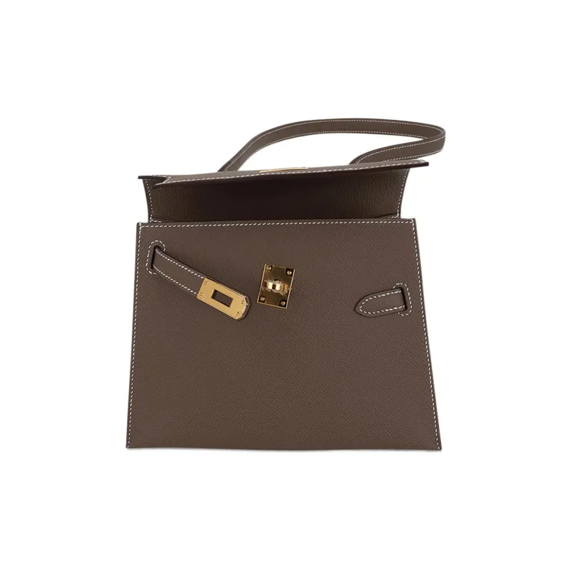 HERMES Kelly Epsom Leather Kelly Bag, Portable Crossbody Bag, Shoulder Bag Women's 18 Etoupe Elephant Gray-10