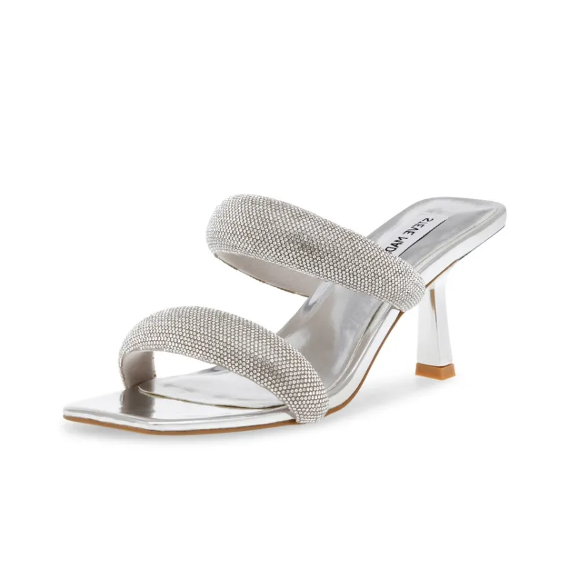 STEVE MADDEN Rubber Sole Rhinestone Quick-Dry Massage Slide Slippers Women's Silver-2