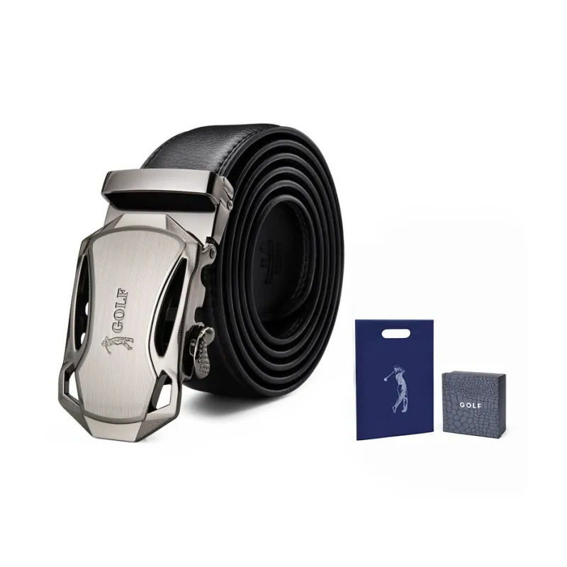 GOLF Cow Split Leather Automatic Buckle Belt Men's Black 3.5cm-0