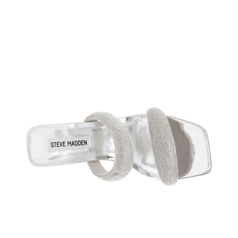 STEVE MADDEN Rubber Sole Rhinestone Quick-Dry Massage Slide Slippers Women's Silver-3
