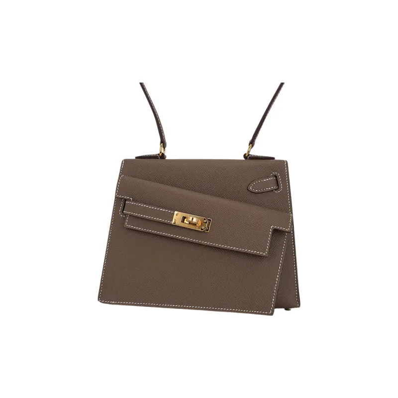 HERMES Kelly Epsom Leather Kelly Bag, Portable Crossbody Bag, Shoulder Bag Women's 18 Etoupe Elephant Gray-4