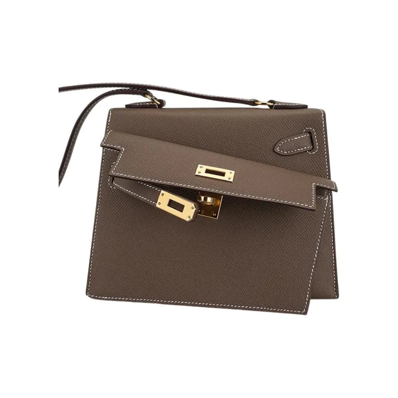 HERMES Kelly Epsom Leather Kelly Bag, Portable Crossbody Bag, Shoulder Bag Women's 18 Etoupe Elephant Gray-11