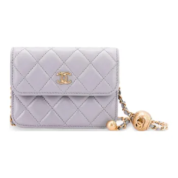 CHANEL Sheepskin Fanny Pack, Coin Purse, Shoulder Bag, Crossbody Bag Women's Gray