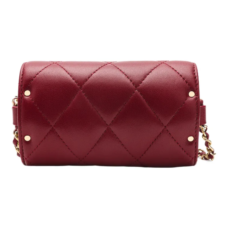 CHANEL Sheepskin Coin Purse, Clutch Crossbody Bag Women's Burgundy-4