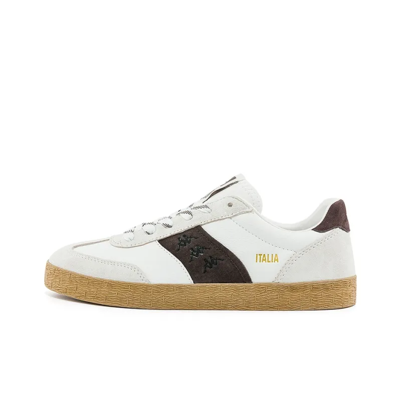 Kappa Anti Slip Wear Resistant Low Top Skateboard Shoes Unisex Korean White/Chocolate Dark Brown-0