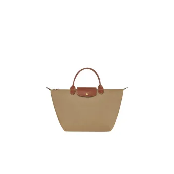 LONGCHAMP Canvas With Leather Handbag Medium Size Women's Beige
