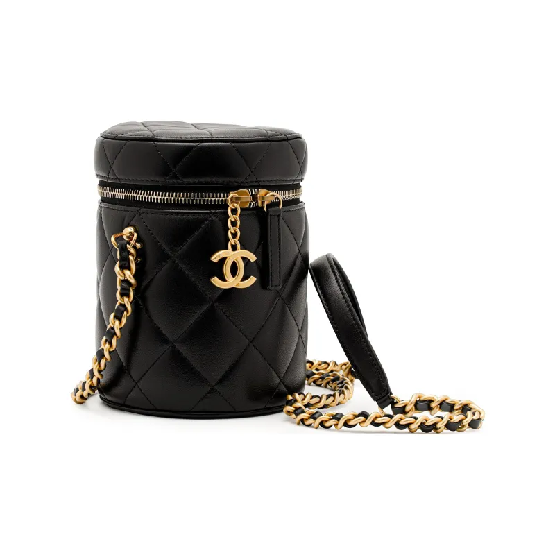CHANEL Lambskin Cylinder Bag, Shoulder Bag, Crossbody Bag, Handbag, Makeup Bag Women's Black-1