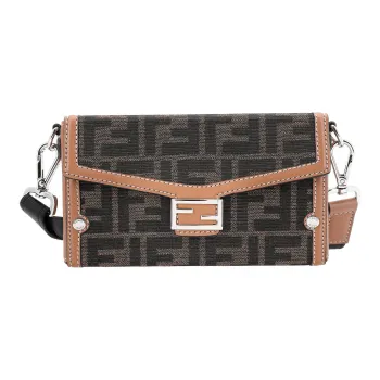 FENDI Baguette Cow Leather Polyester Handbag, Crossbody Bag, Shoulder Bag Men's Brown