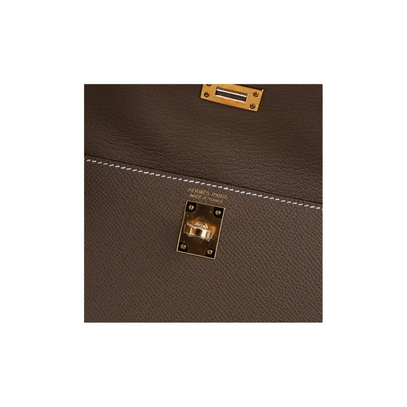 HERMES Kelly Epsom Leather Kelly Bag, Portable Crossbody Bag, Shoulder Bag Women's 18 Etoupe Elephant Gray-14