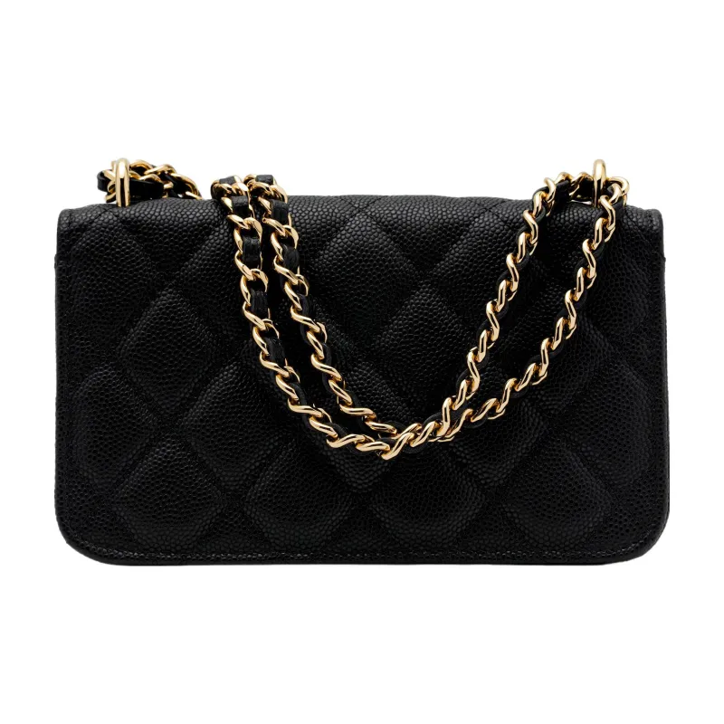 CHANEL Grain Embossed Caviar Cow Leather Handheld Shoulder Bag, Crossbody Bag Mini Women's Black-3